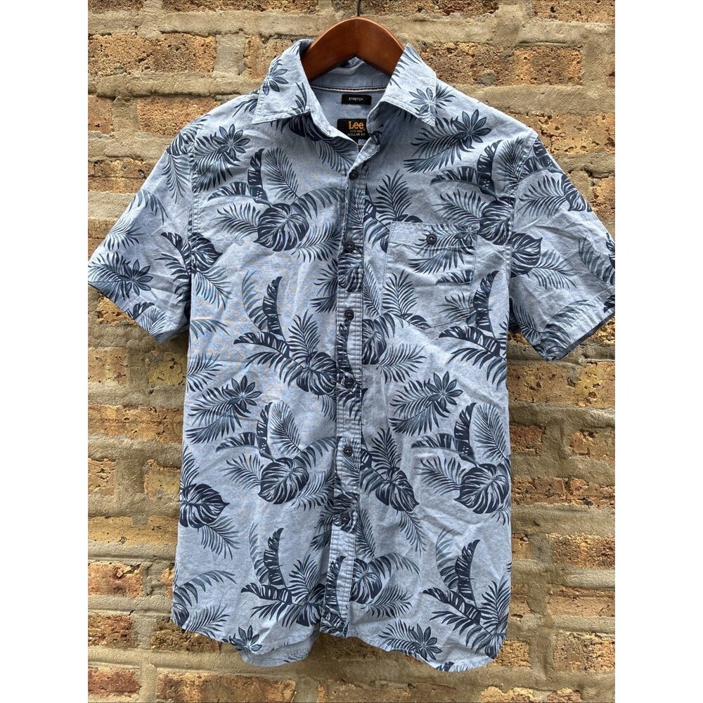 Lee Regular Fit Stretch Blue Floral Hawaiian Short Sleeve Cotton Button-Up S